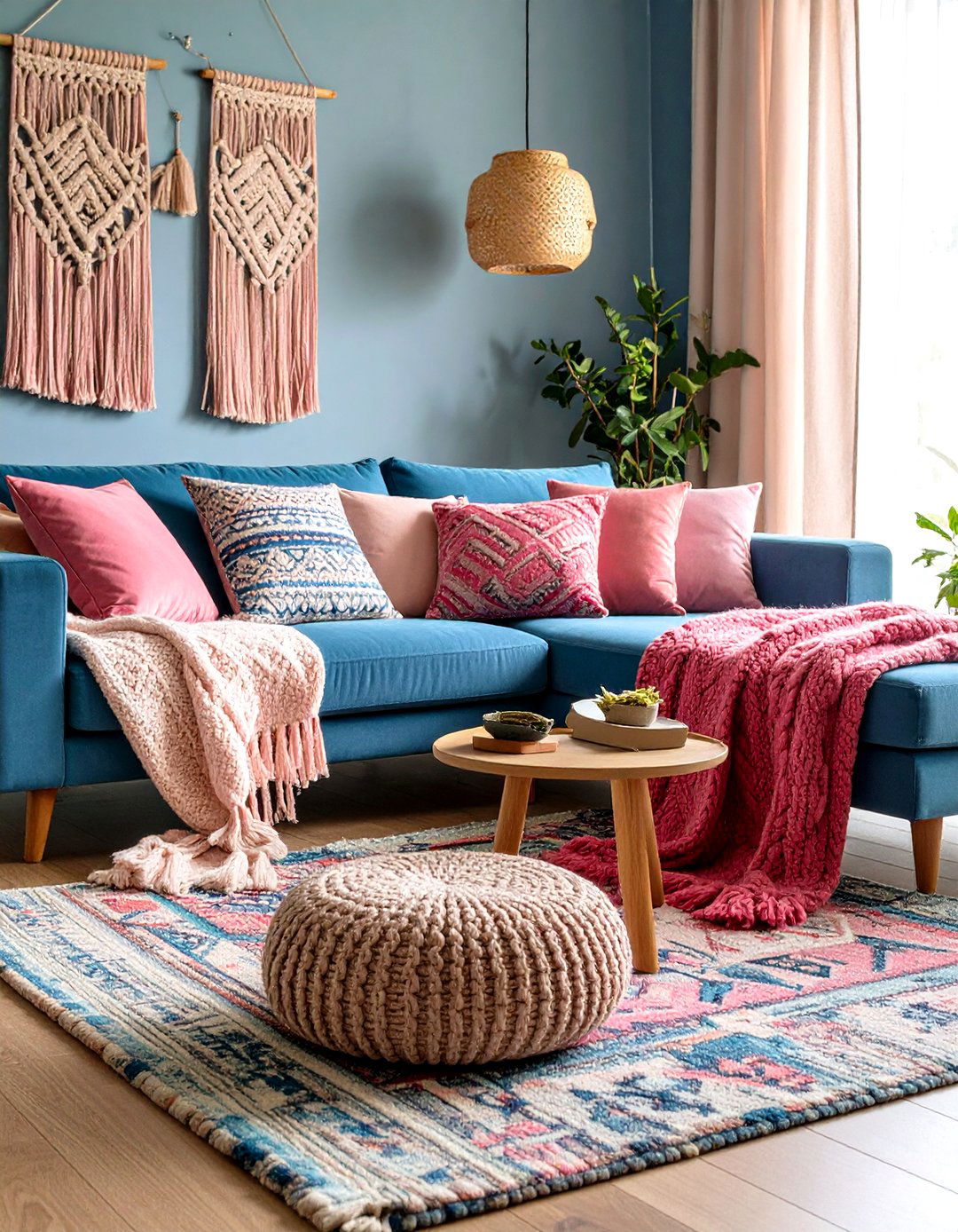 Layered Textiles - 20 Pink and Blue Living Room Ideas