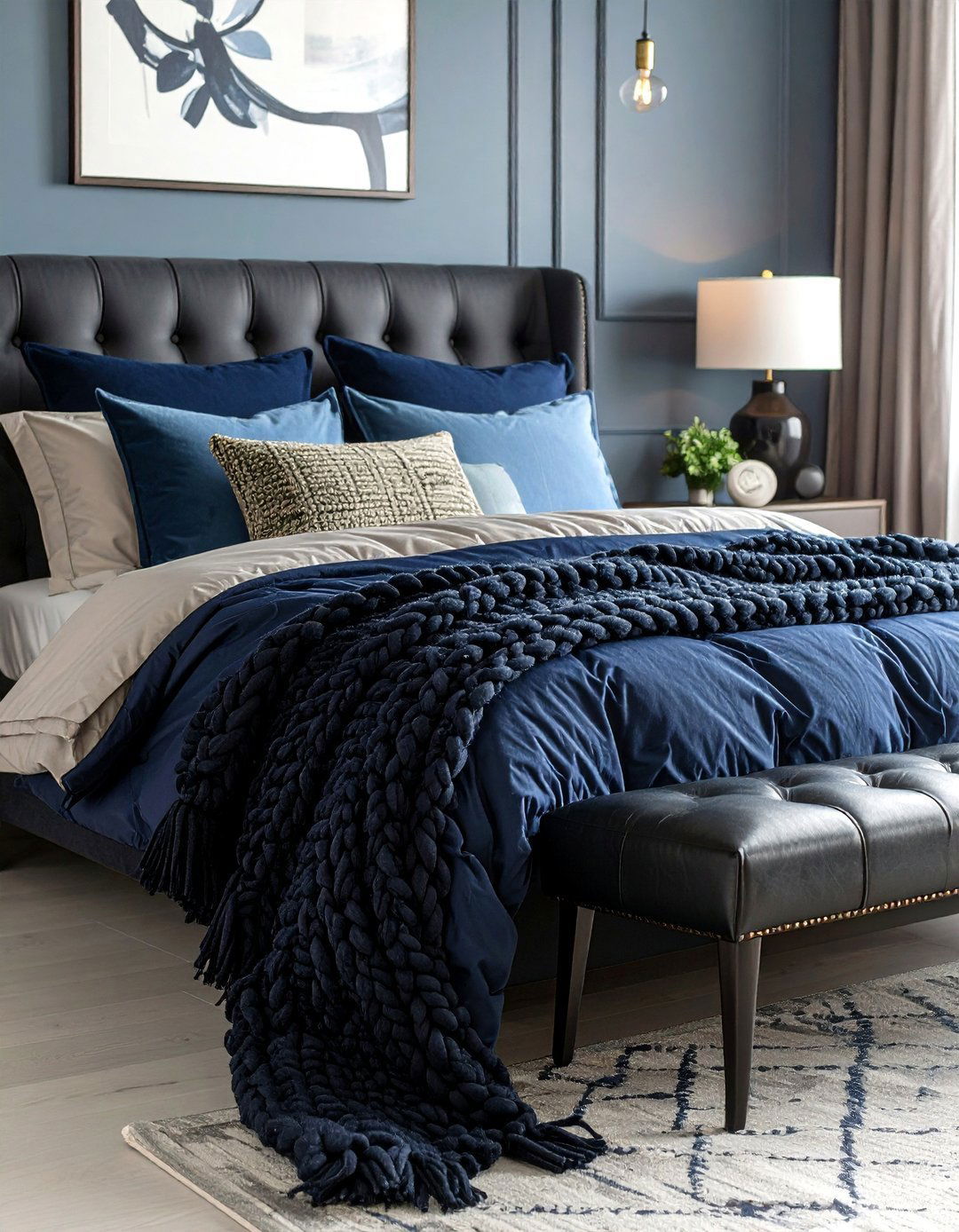 Layered Textures in Black and Blue Bedrooms - 20 Black and Blue Bedroom Ideas