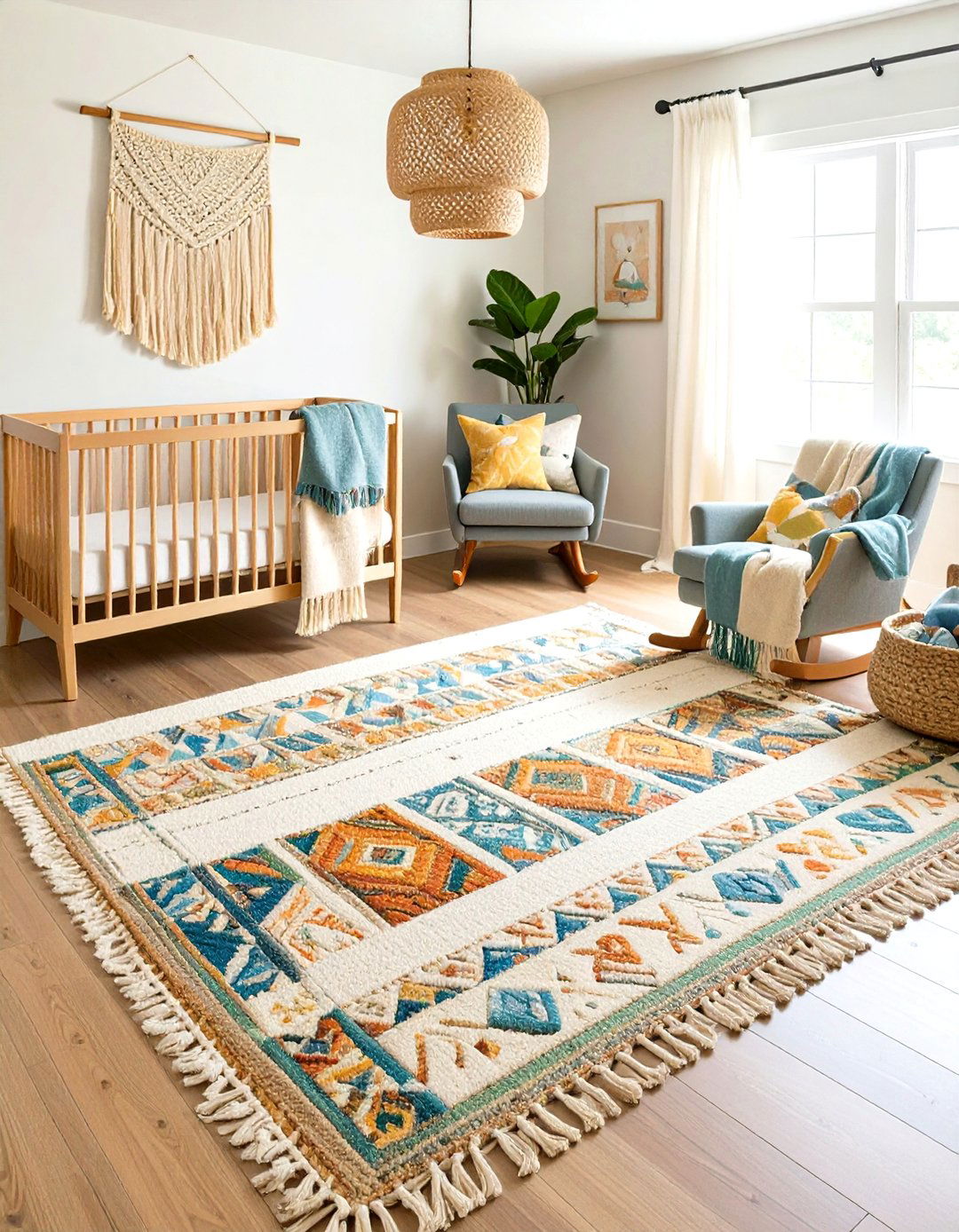 Layered Textures with Rugs and Throws - 20 Boho Nursery Ideas