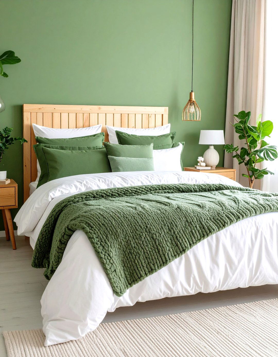 Layered Throws and Euro Shams for Tactile Luxury - 20 Green and White Bedroom Ideas