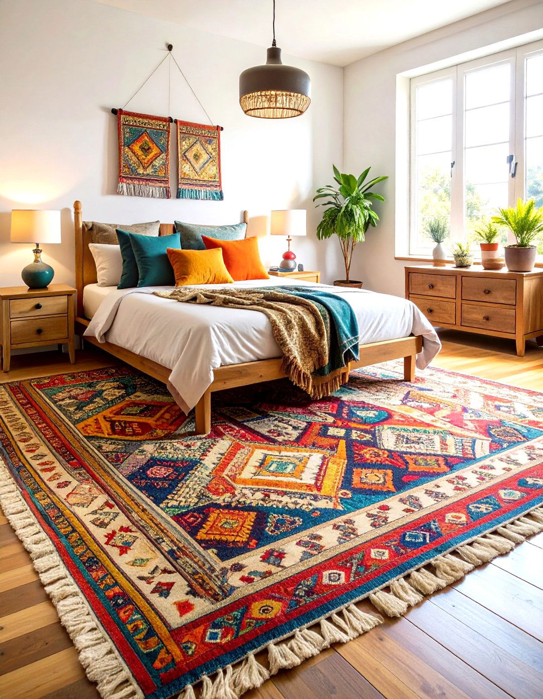 Layered Vintage Rugs Ground the Bedroom - 20 Hipster Bedroom Ideas