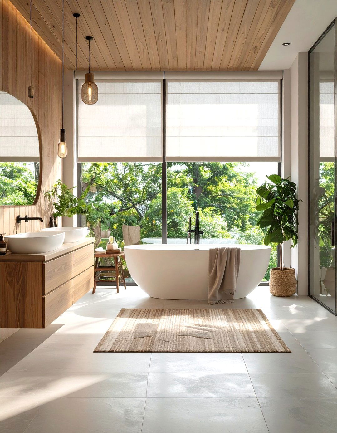 Layered Window Treatments for Privacy - 20 Cozy Bathroom Ideas