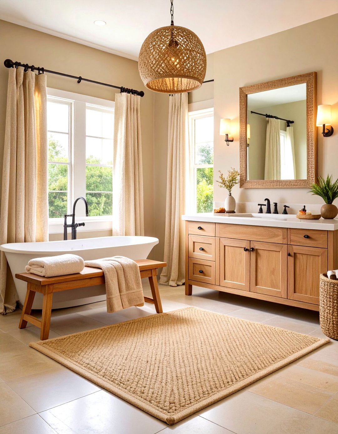 Layering Textures in a Beige Bathroom - 20 Beige Bathroom Ideas