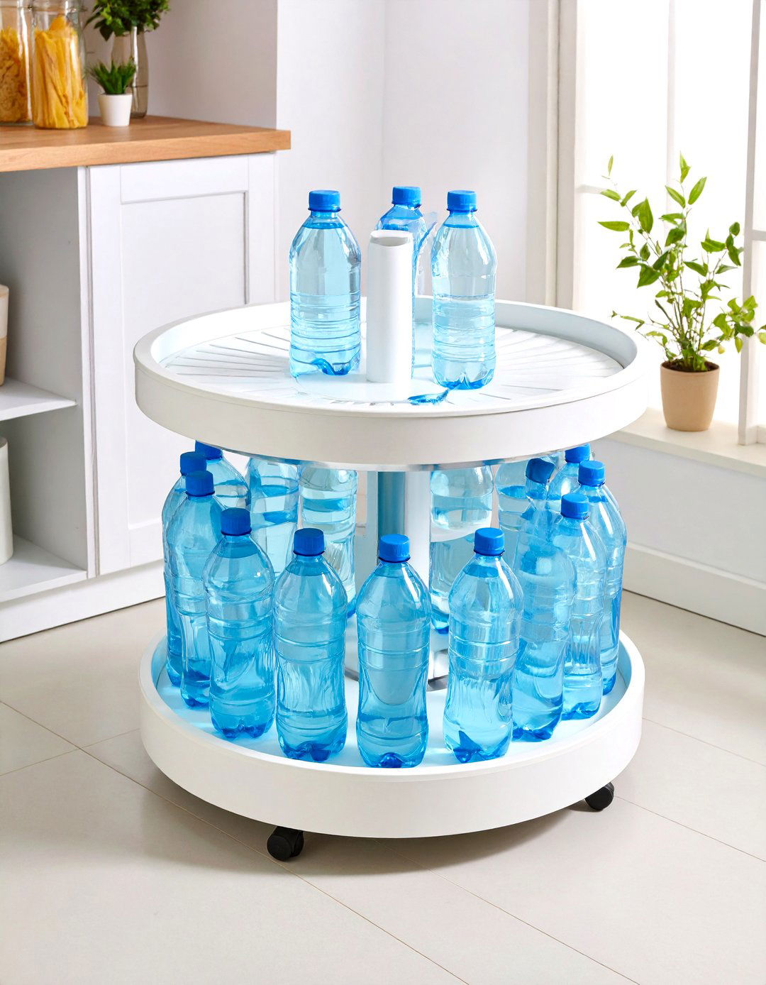 Lazy Susan Water Bottle Storage Carousel - 20 Water Bottle Storage Ideas