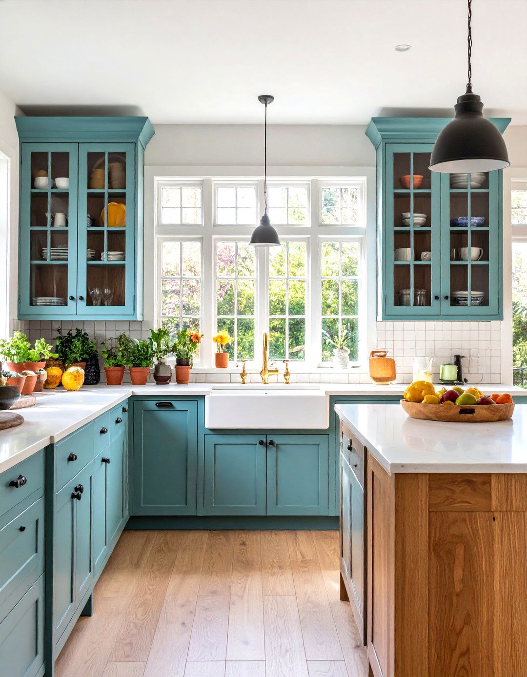 Leaded Glass Cabinet Doors Add Sparkle and Depth - 20 Craftsman Kitchen Ideas
