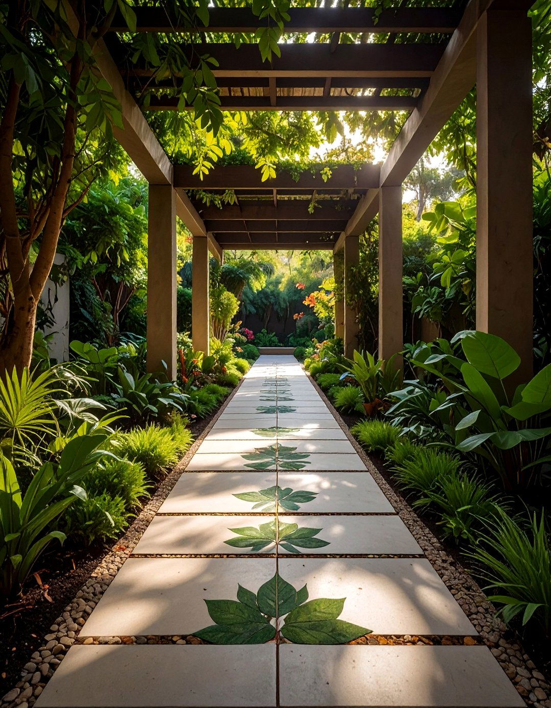 Leaf Print Concrete Walkway Painting - 20 Concrete Walkway Painting Ideas
