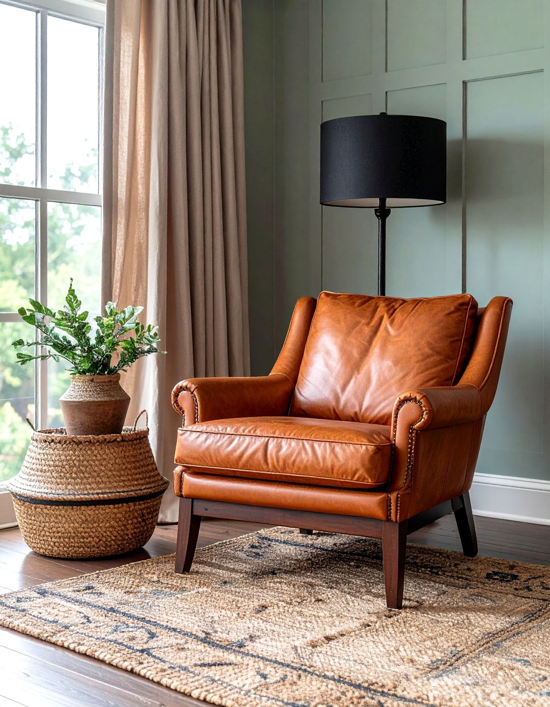 Lean into Leather and Matte Black Metals - 20 Black and Brown Living Room Ideas