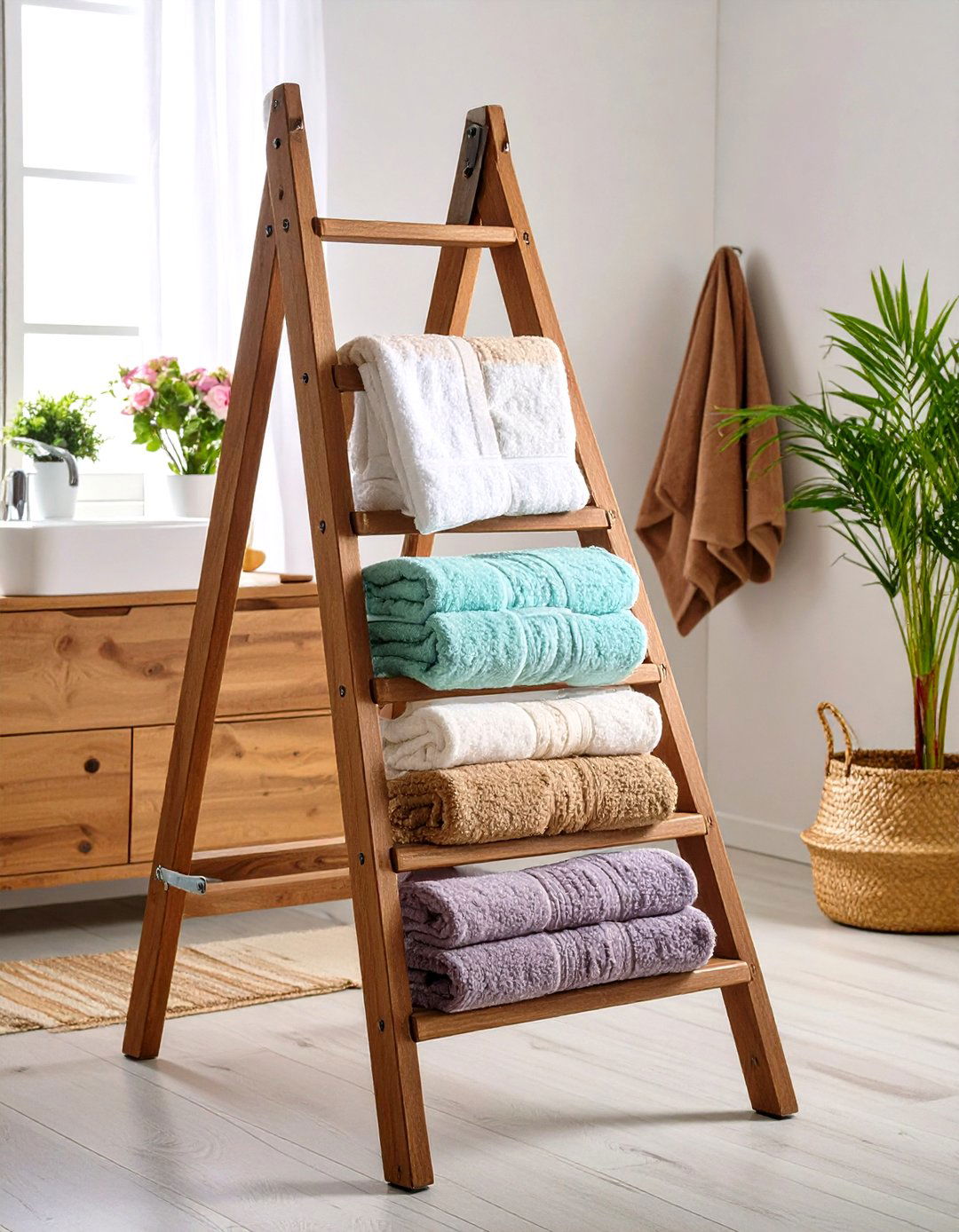 Leaned Ladder Rack - 20 Towel Display Ideas