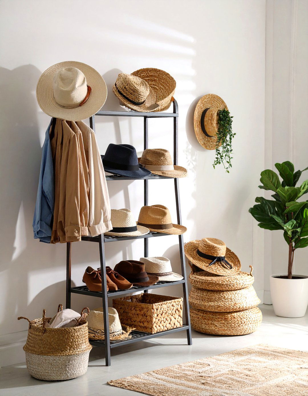 Leaning Ladder Hat Rack - 20 Hat Rack Ideas