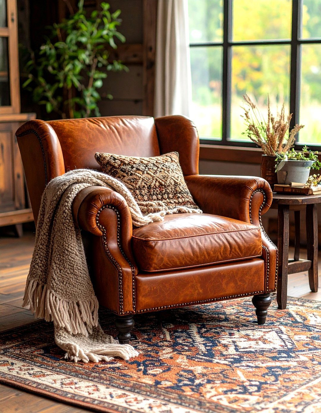 Leather Accent Chair for Rustic Comfort - 20 Rustic Home Office Ideas