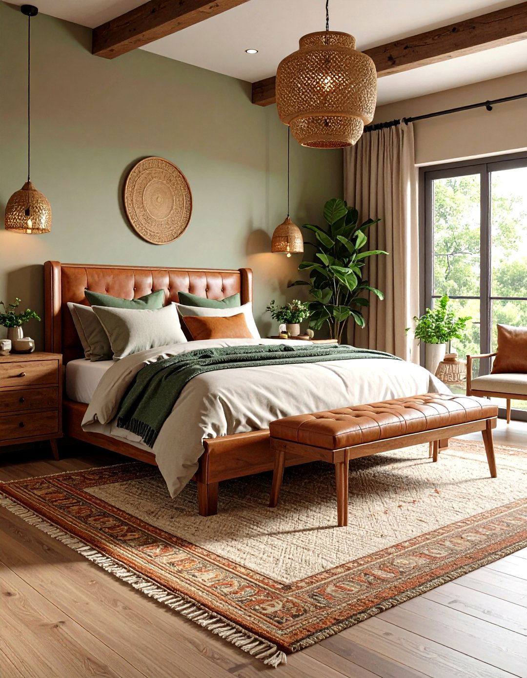 Leather Accent Earthy Bedroom with Rich Patina Elements - 20 earthy bedroom ideas
