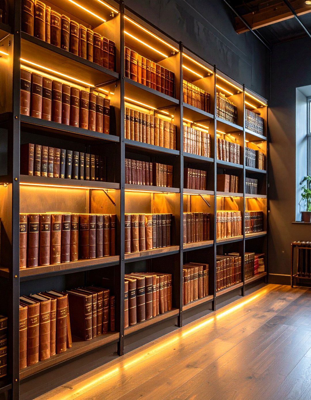Leather Bound Bookshelf - 20 Steampunk Bedroom Ideas