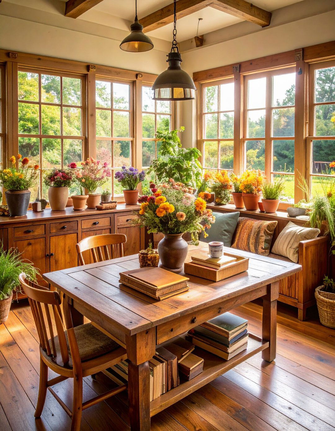 Leather Bound Coffee Table Books in a Sunroom - 20 Rustic Sunroom Ideas