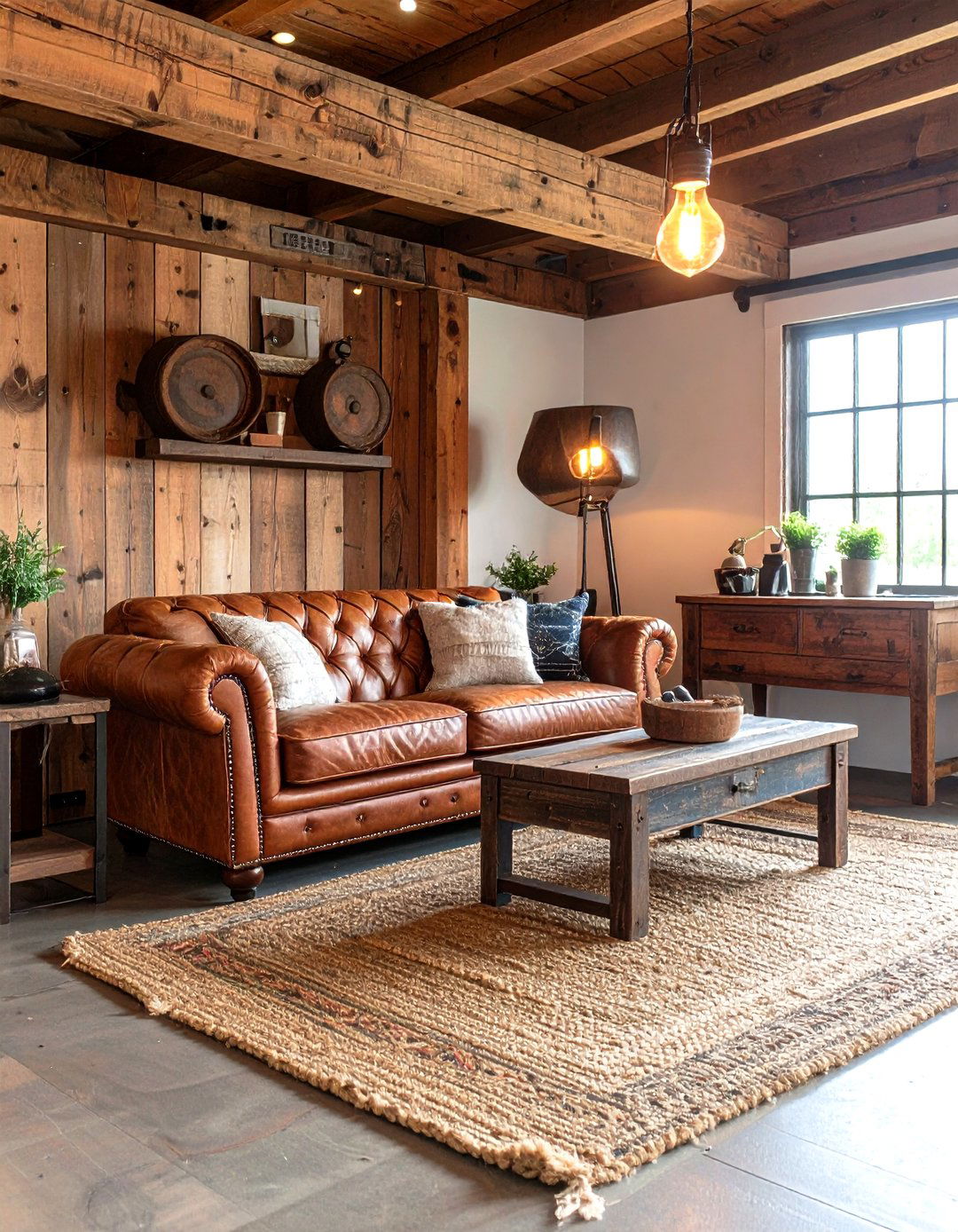 Leather Lounge Chair for Comfort in Rustic Garage - 20 Rustic Garage Ideas