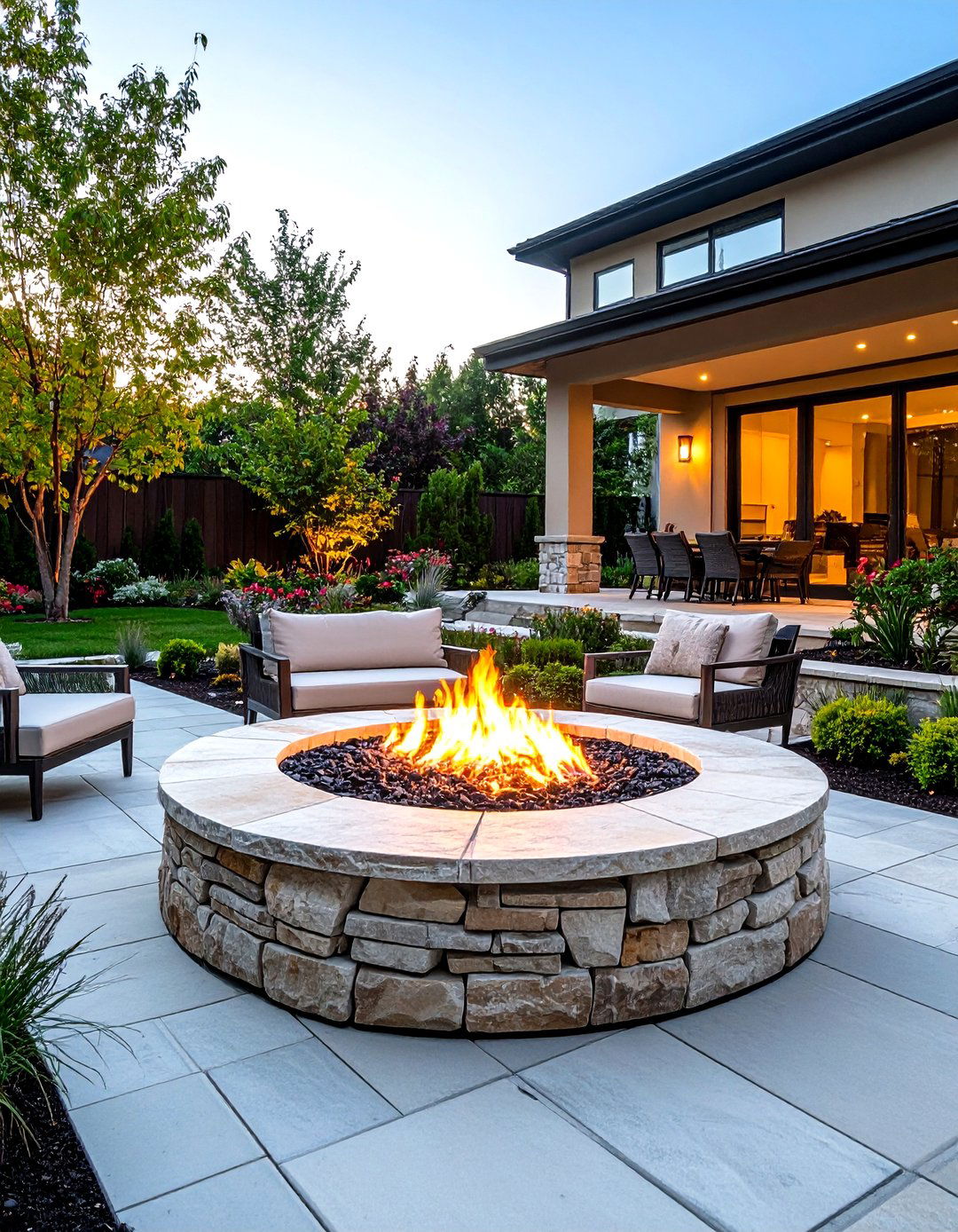 Ledge Stone Fire Pit Surround - 20 Stone Patio With a Fire Pit Ideas