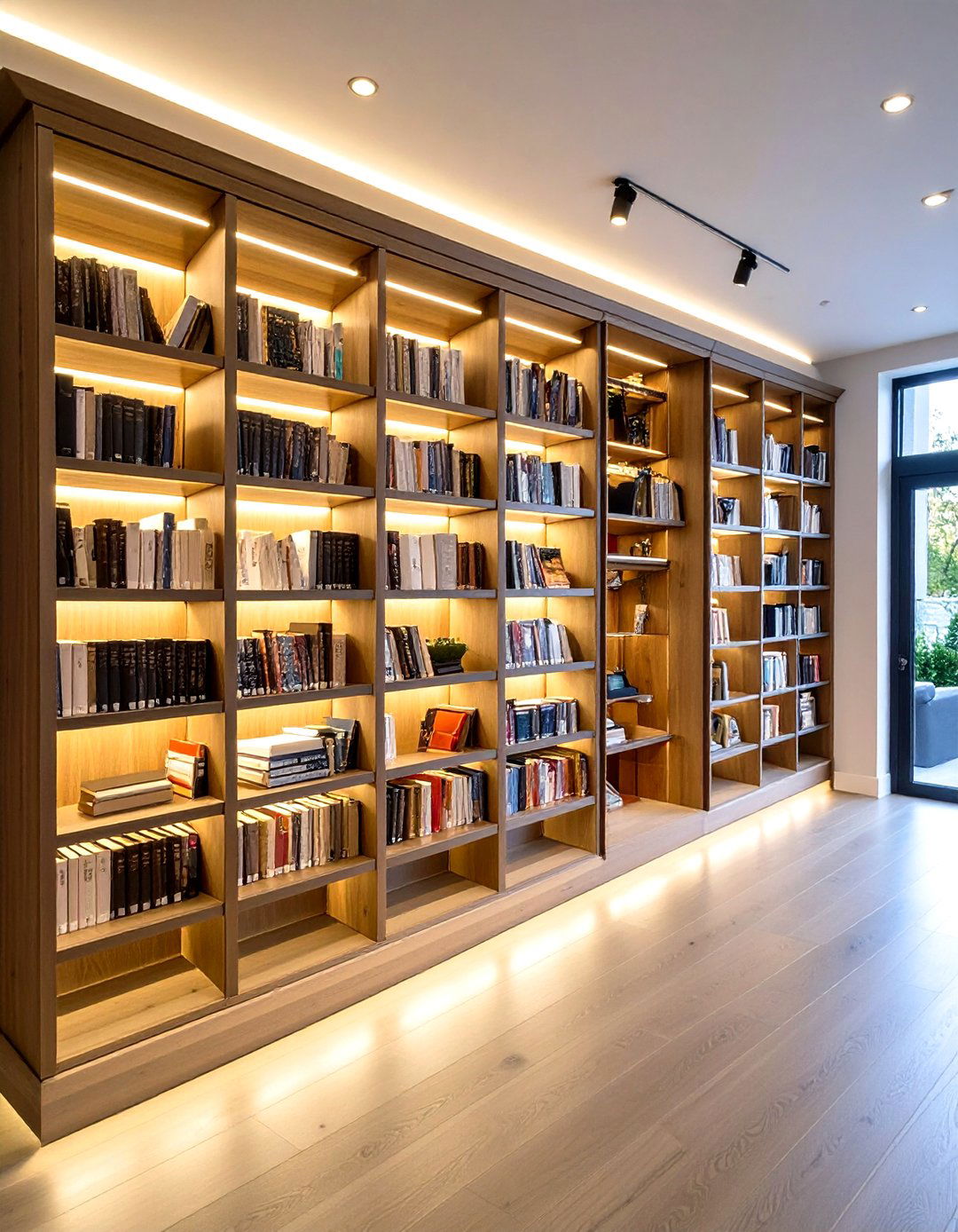 Library with Integrated LED Lighting - 20 Home Library Ideas