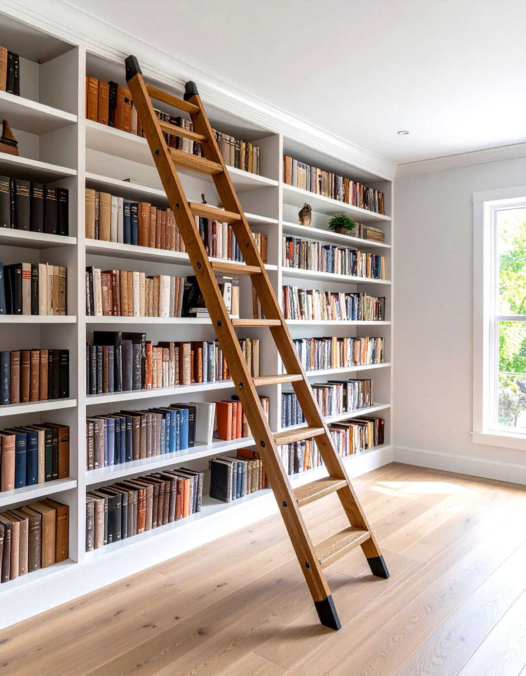 Library with Rolling Ladder System - 20 Home Library Ideas