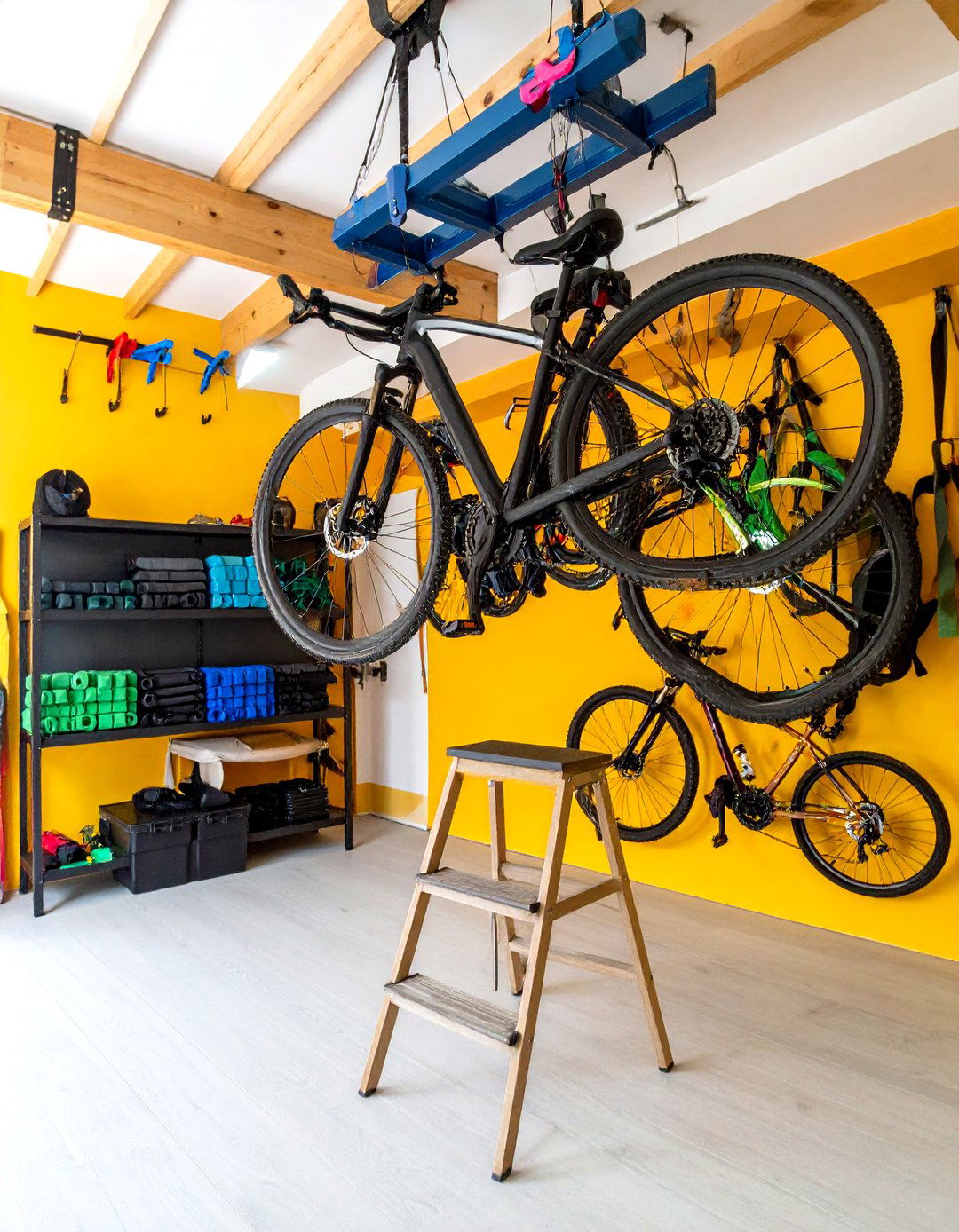 Lift Bikes Out of the Way with a Ceiling Hoist - 20 Garage Storage Ideas