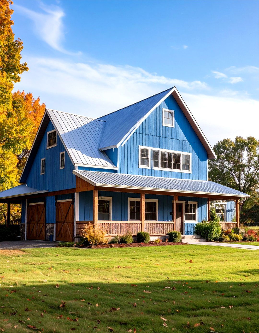 Light Blue Barn Style House Exterior with Metal Roofing - 20 light blue house exterior ideas