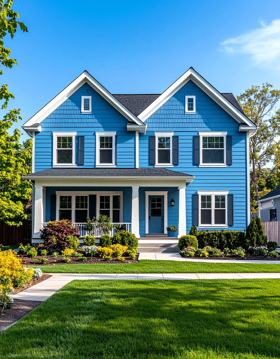 Light Blue Duplex House Exterior with Symmetrical Styling - 20 light blue house exterior ideas
