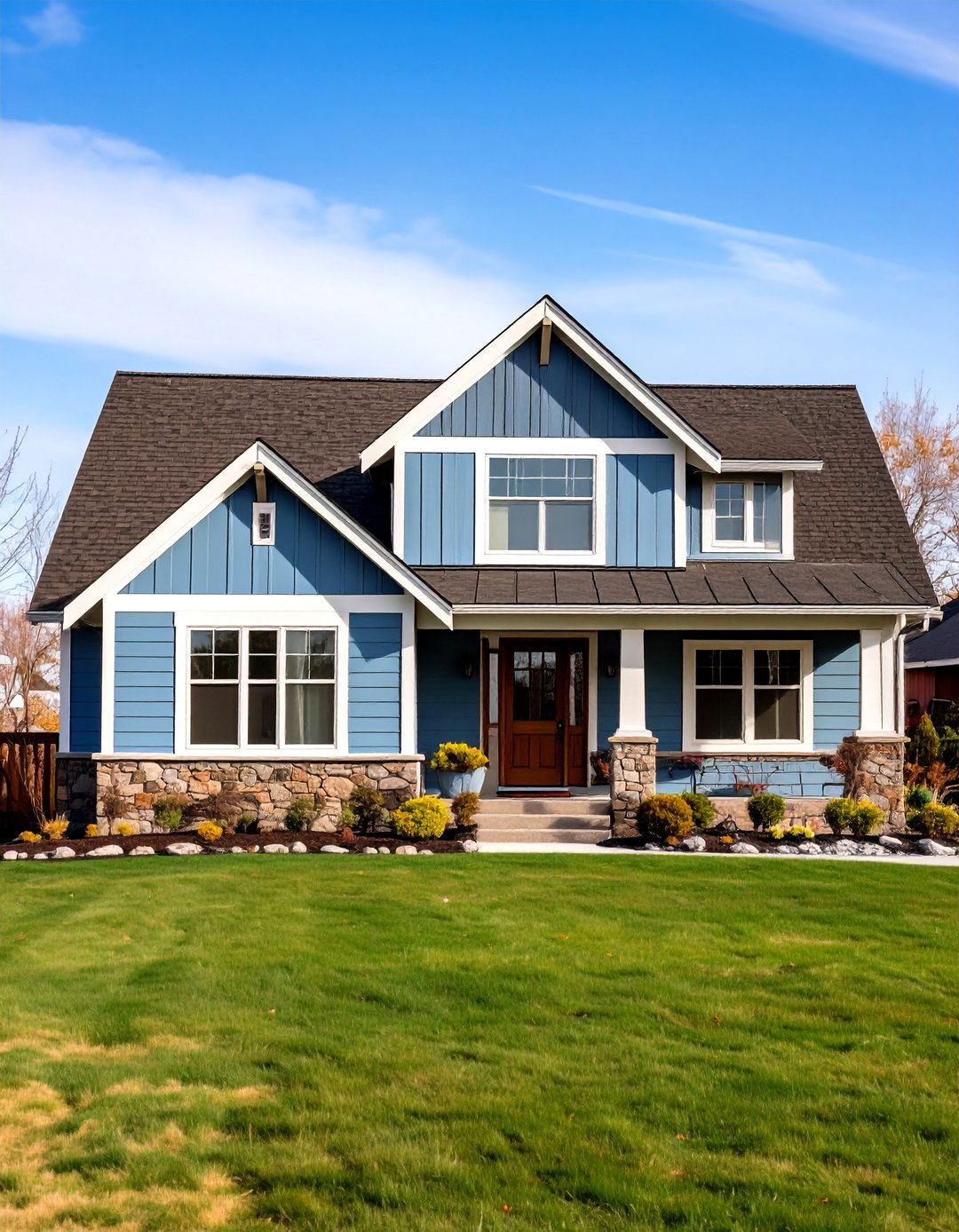 Light Blue Exterior Home with Brown Roof Ranch Style - 20 blue exterior home with a brown roof ideas