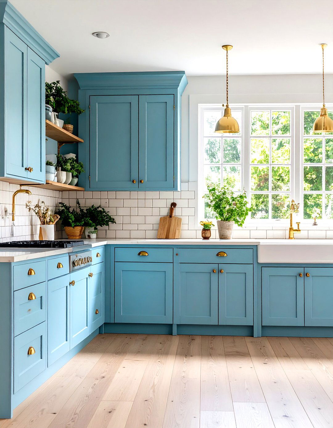 Light Blue Farmhouse Kitchen Cabinets with Brass Hardware - 20 blue farmhouse kitchen cabinets