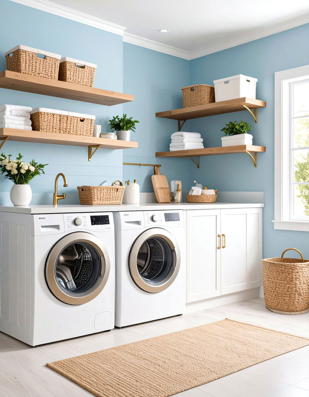 Light Blue Laundry Room Walls with Crisp White Trim - 20 Blue Laundry Room Ideas
