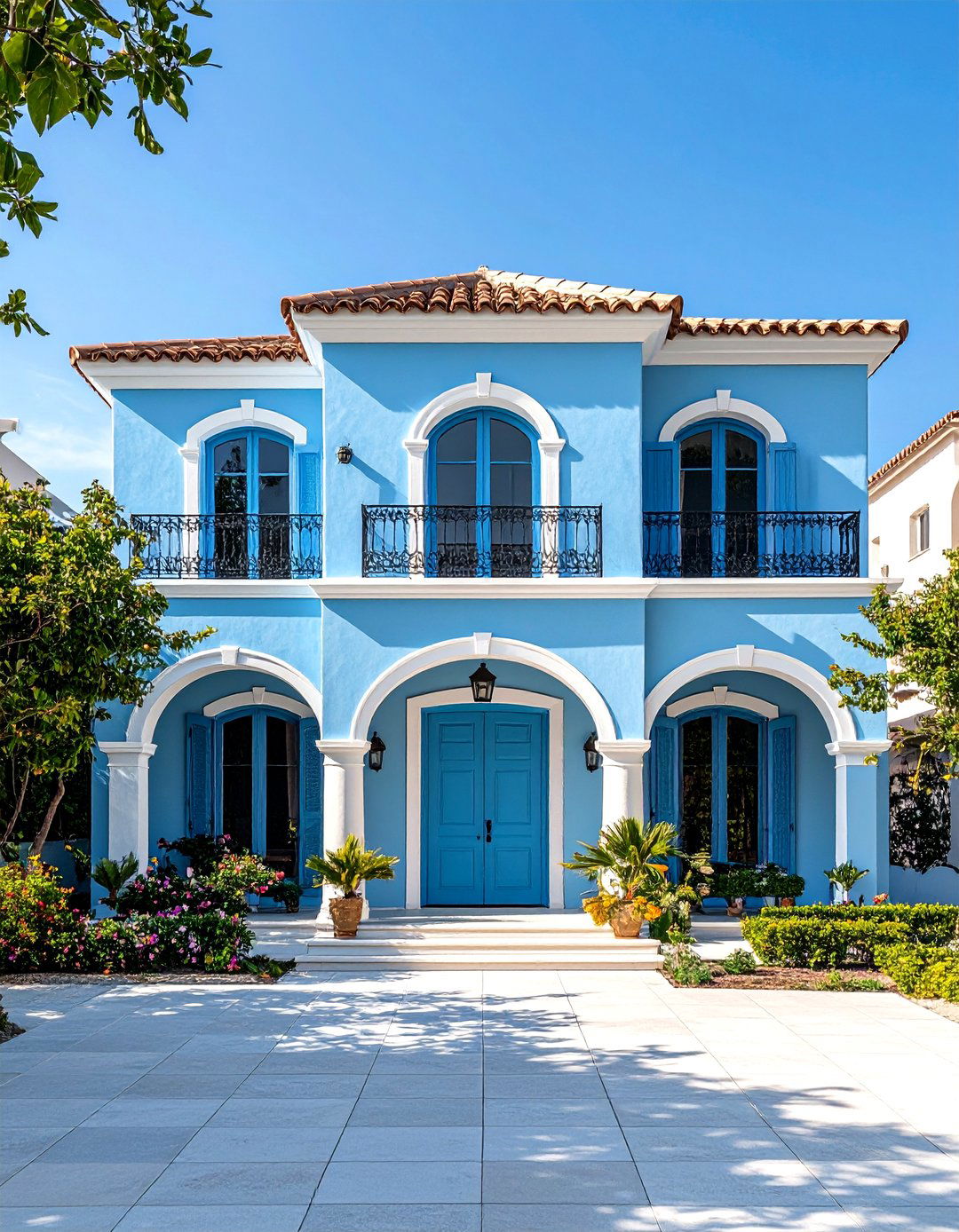 Light Blue Mediterranean House Exterior with Stucco Finish - 20 light blue house exterior ideas