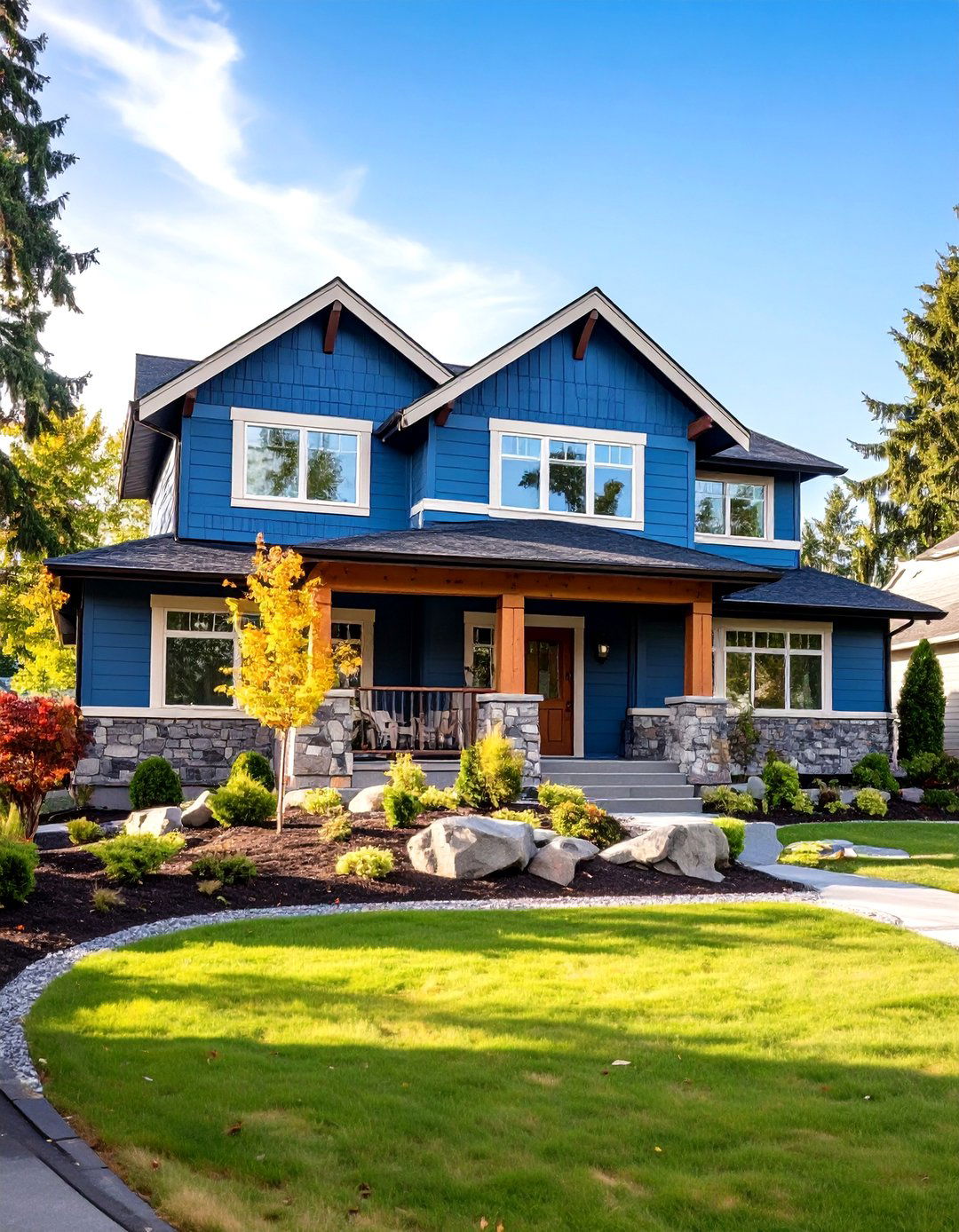 Light Blue Split Level House Exterior with Stone Veneer - 20 light blue house exterior ideas