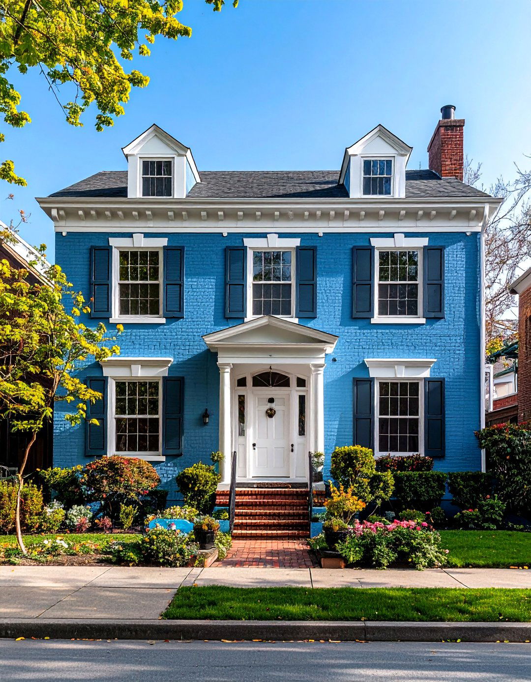 Light Blue Townhouse Exterior with Urban Context - 20 light blue house exterior ideas