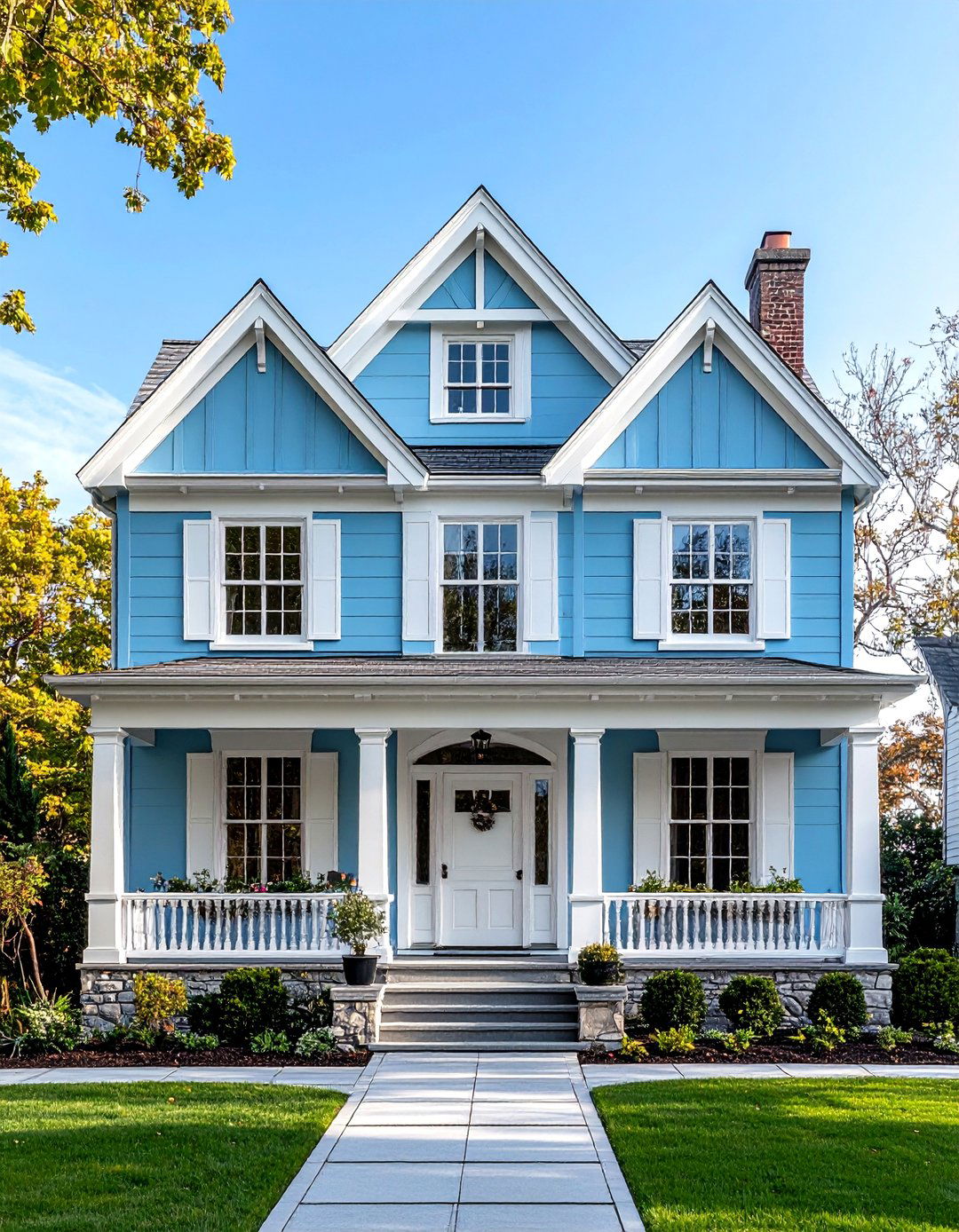 Light Blue Tudor House Exterior with Half Timber Accents - 20 light blue house exterior ideas