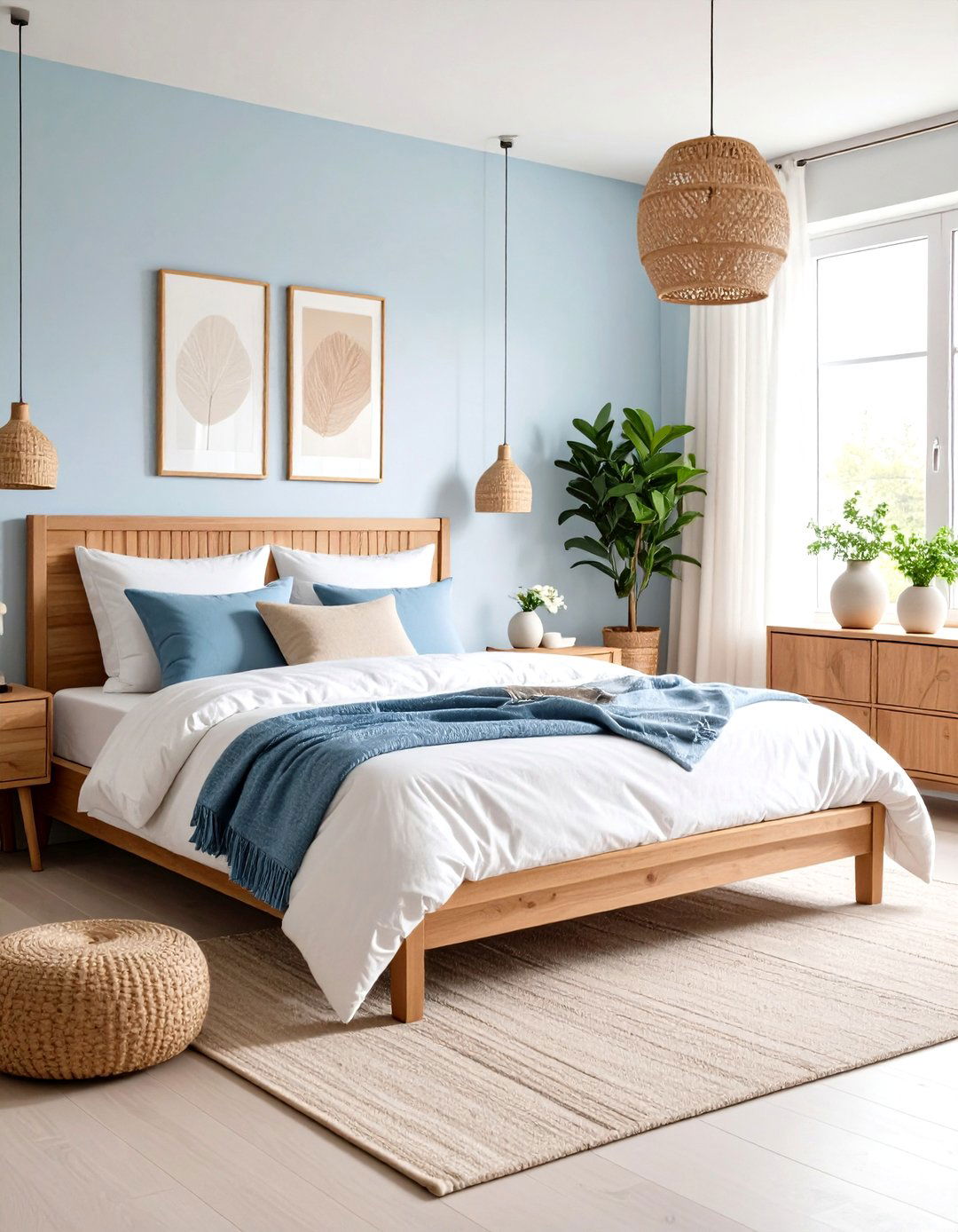 Light Blue and Warm Beige Scandinavian Bedroom - 20 blue and beige bedroom ideas