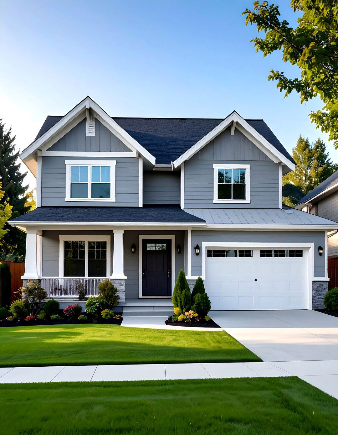 Light Gray Exterior and Pure White Layered Look - 20 Gray Exterior House Paint Ideas