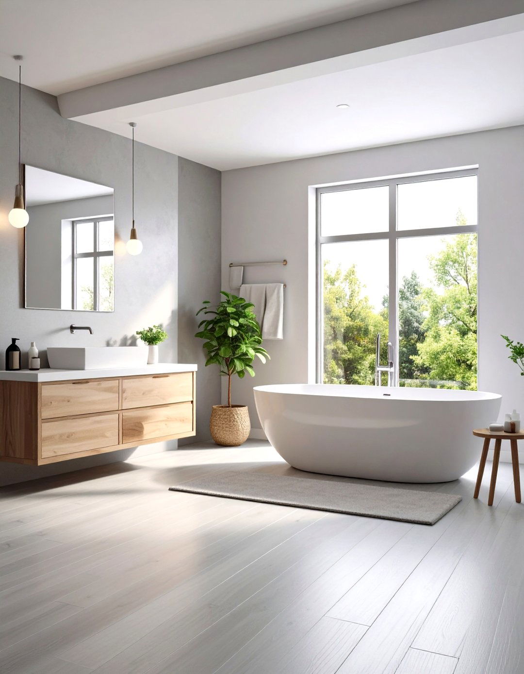 Light Gray Floors Boost Natural Light - 20 Gray Floor Bathroom Ideas