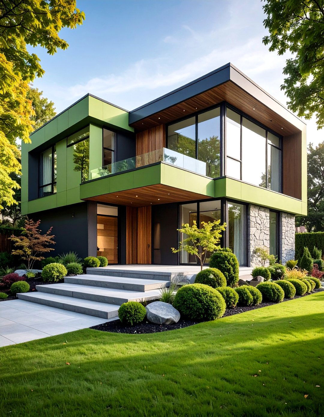 Light Green House Exterior Contemporary Mixed Materials - 20 Light Green House Exterior Ideas