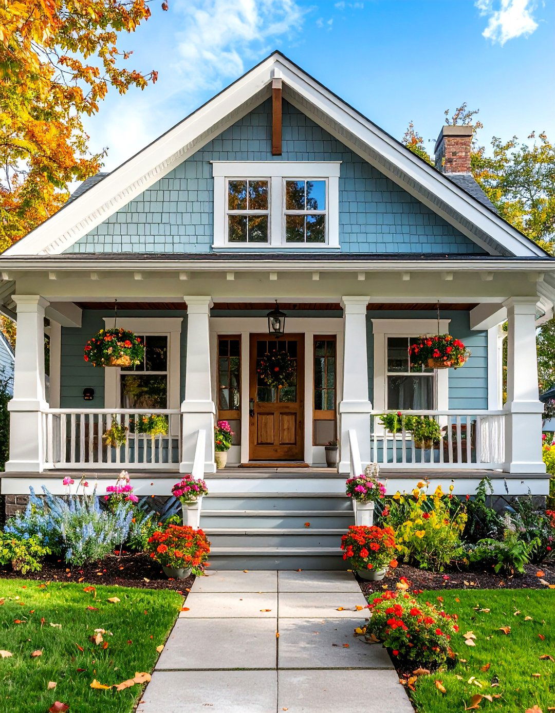 Light Grey House Craftsman Style with Exposed Beam Details - 20 Light Grey House With White Trim Design Ideas