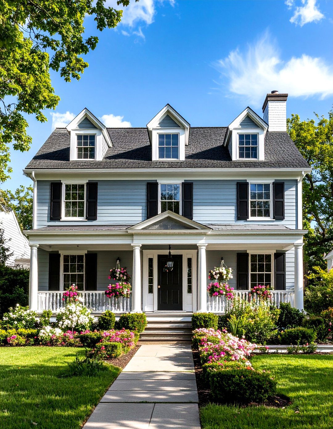 Light Grey House Georgian Colonial with Symmetrical Facade - 20 Light Grey House With White Trim Design Ideas