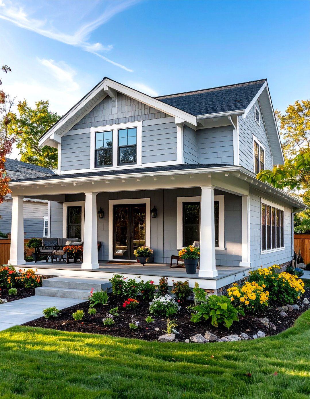 Light Grey House Ranch Style with Horizontal Lines - 20 Light Grey House With White Trim Design Ideas