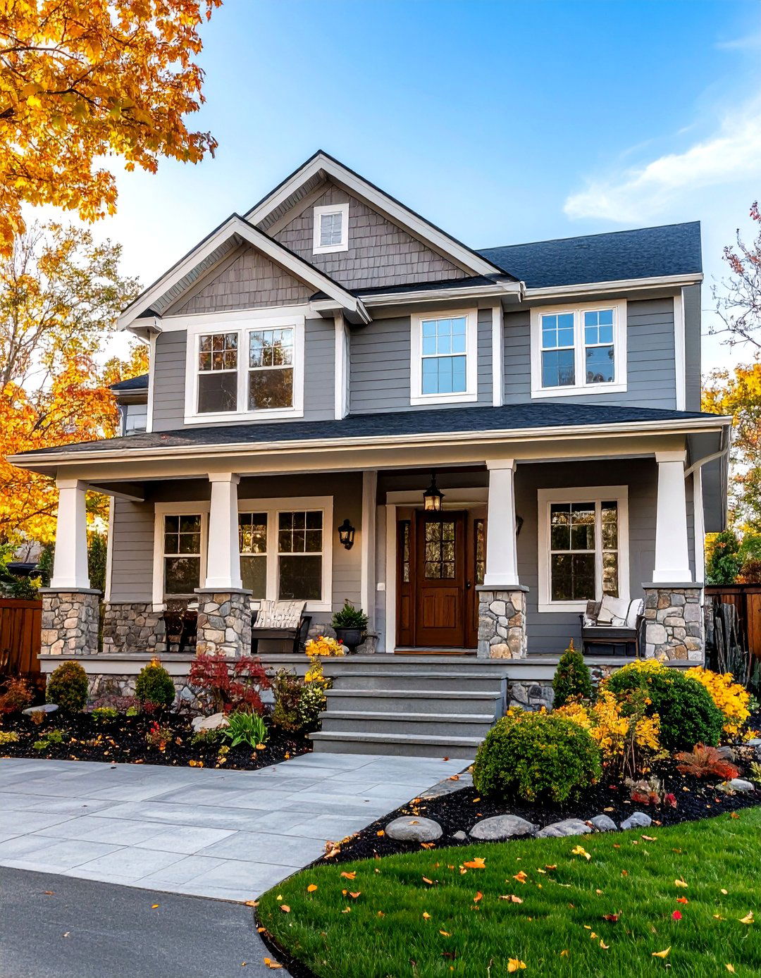 Light Grey House Split Level with Natural Stone Foundation - 20 Light Grey House With White Trim Design Ideas