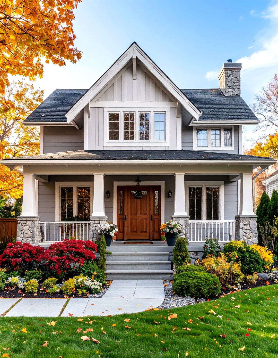 Light Grey House Tudor Revival with Stone Accents - 20 Light Grey House With White Trim Design Ideas