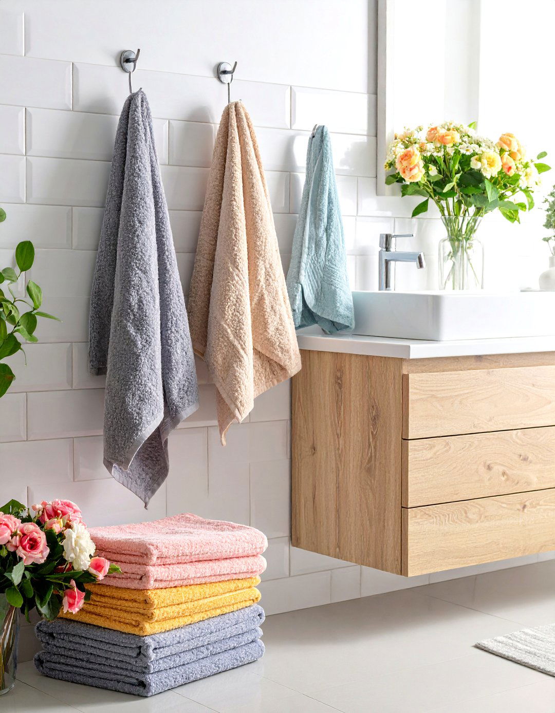 Light Grey Tile Subway Backdrop - 20 Grey Tile Bathroom Ideas
