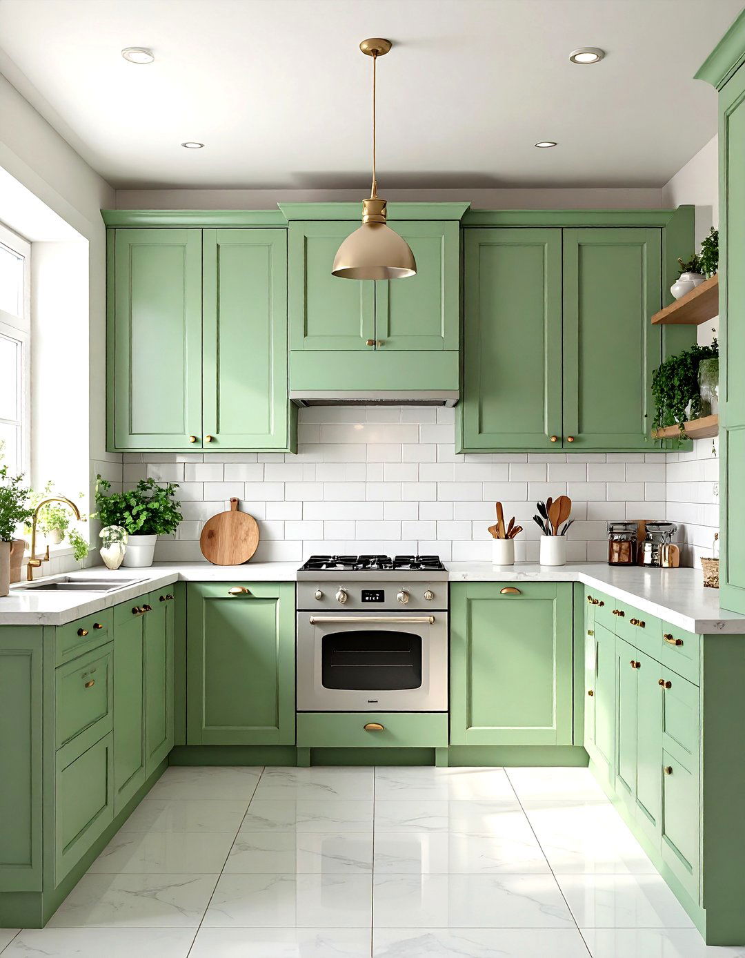 Light Reflecting Pale Green Cabinets for Small Kitchens - 20 Green Kitchen Cabinet Ideas