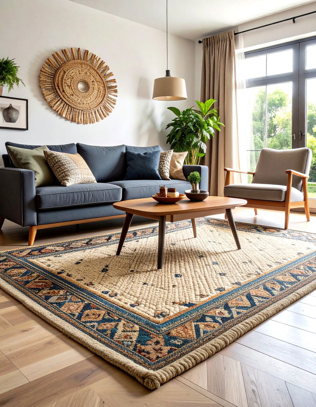 Light Rugs Ground the Living Room Darkness - 20 Dark Living Room Ideas
