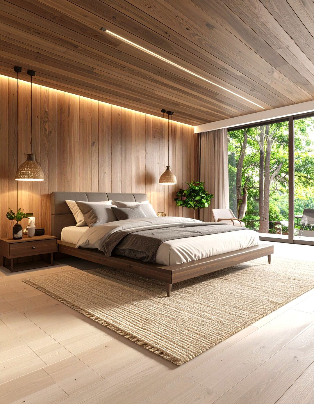 Light Rugs and Floors Balance a Dark Wood Bedroom - 20 Dark Wood Bedroom Ideas
