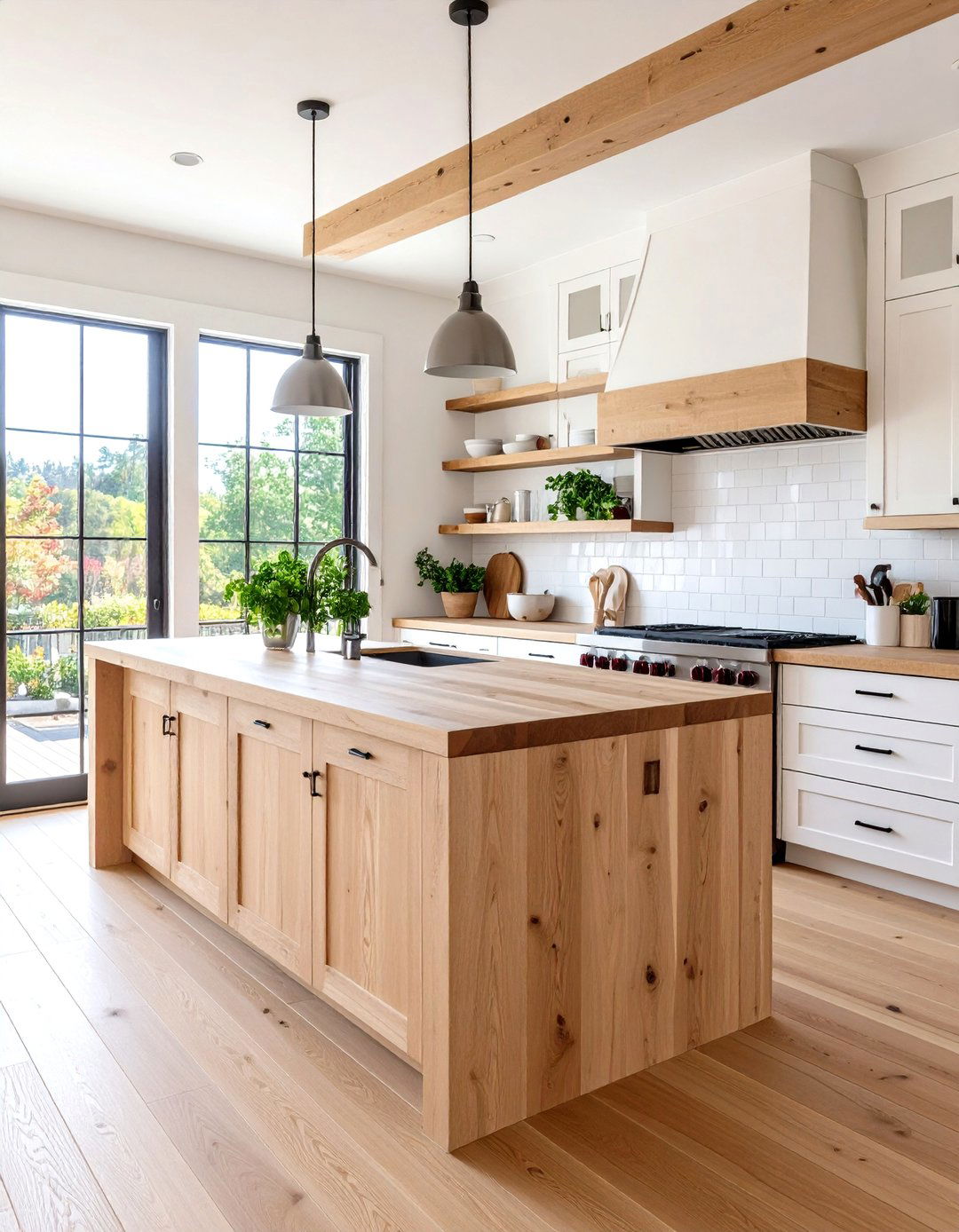 Light Wood Floor Kitchen with Butcher Block Countertops - 20 Light Wood Floor Kitchen Ideas