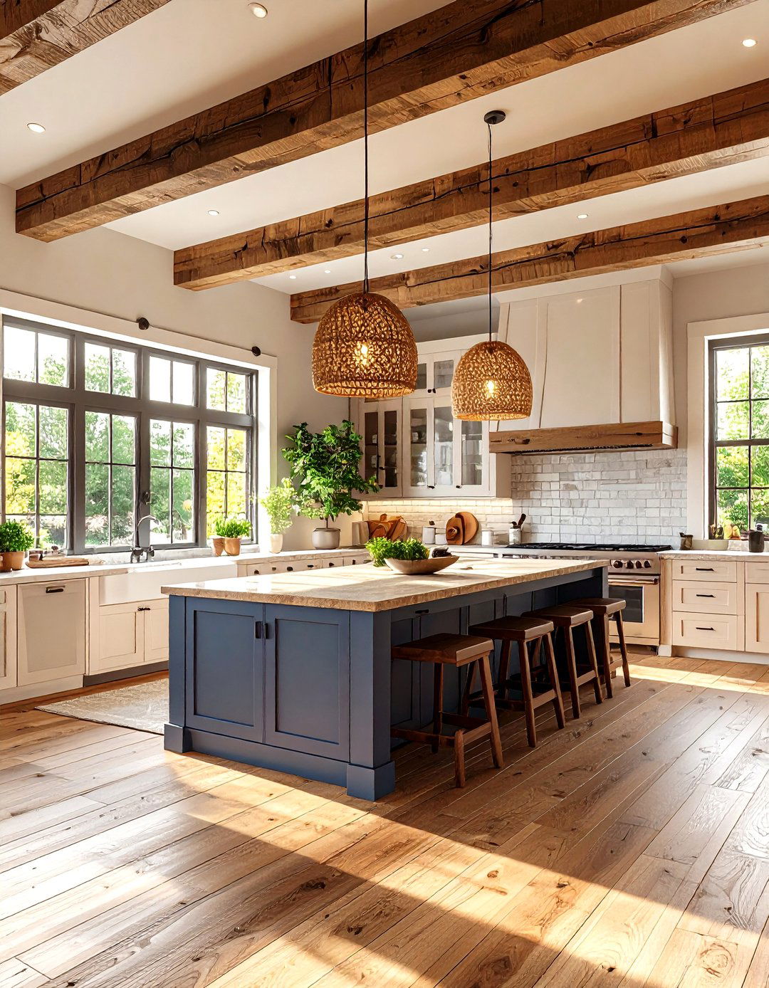 Light Wood Floor Kitchen with Exposed Ceiling Beams - 20 Light Wood Floor Kitchen Ideas