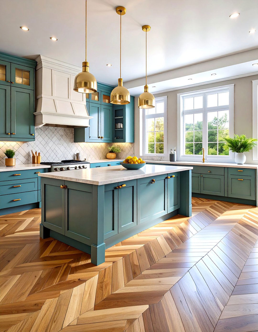 Light Wood Floor Kitchen with Herringbone Pattern - 20 Light Wood Floor Kitchen Ideas