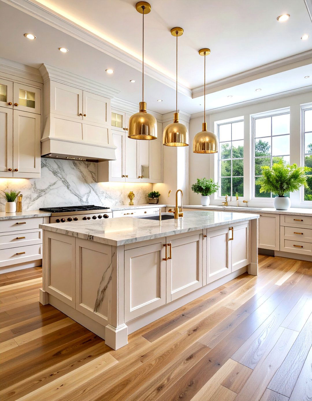 Light Wood Floor Kitchen with Marble Backsplash - 20 Light Wood Floor Kitchen Ideas