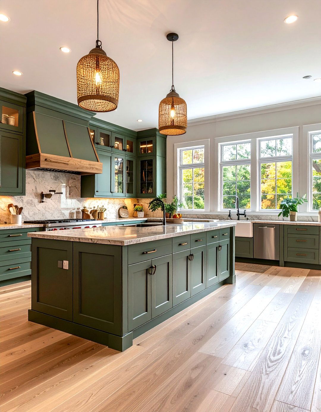 Light Wood Floor Kitchen with Textured Cabinet Doors - 20 Light Wood Floor Kitchen Ideas