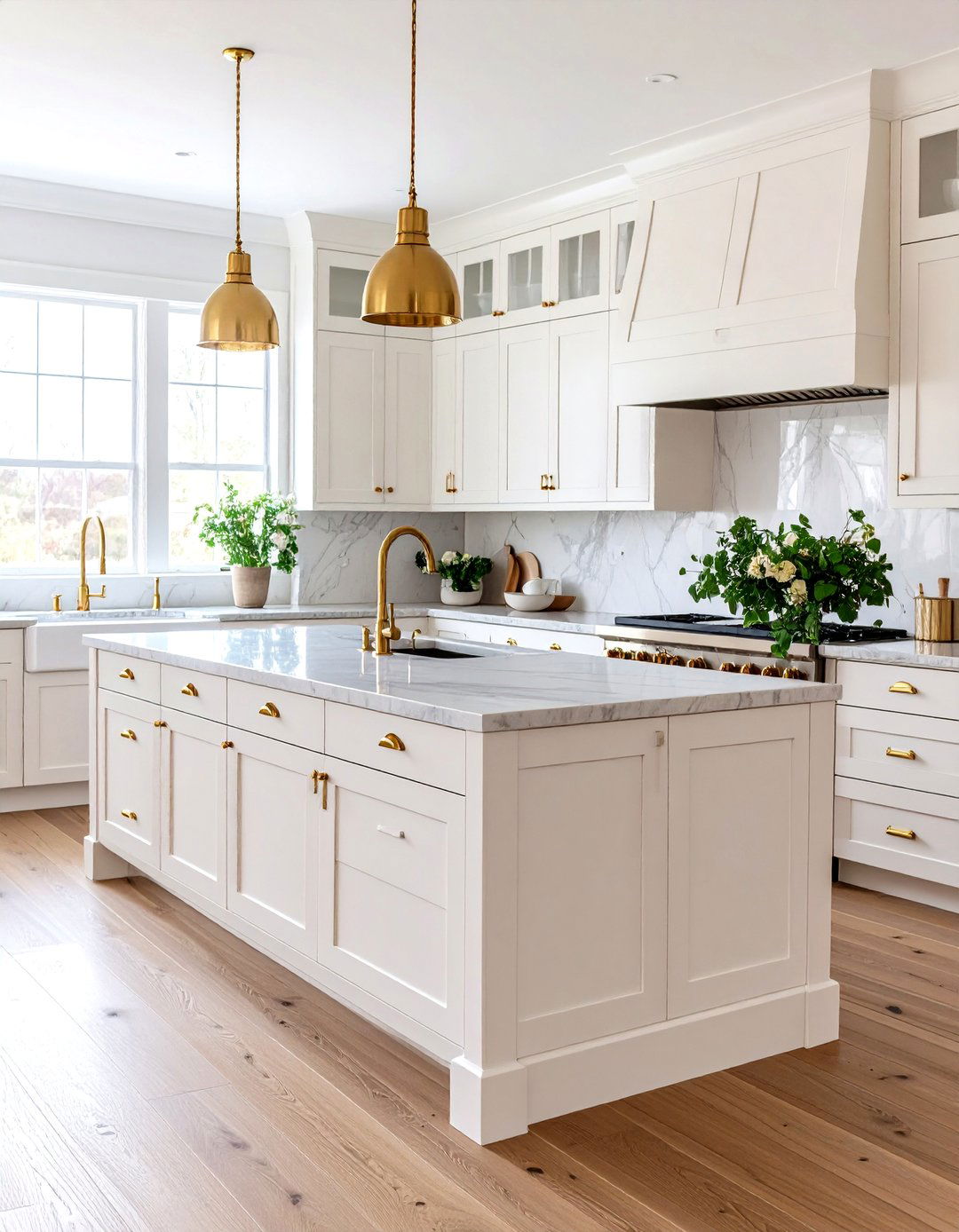 Light Wood Floor Kitchen with Vintage Brass Hardware - 20 Light Wood Floor Kitchen Ideas